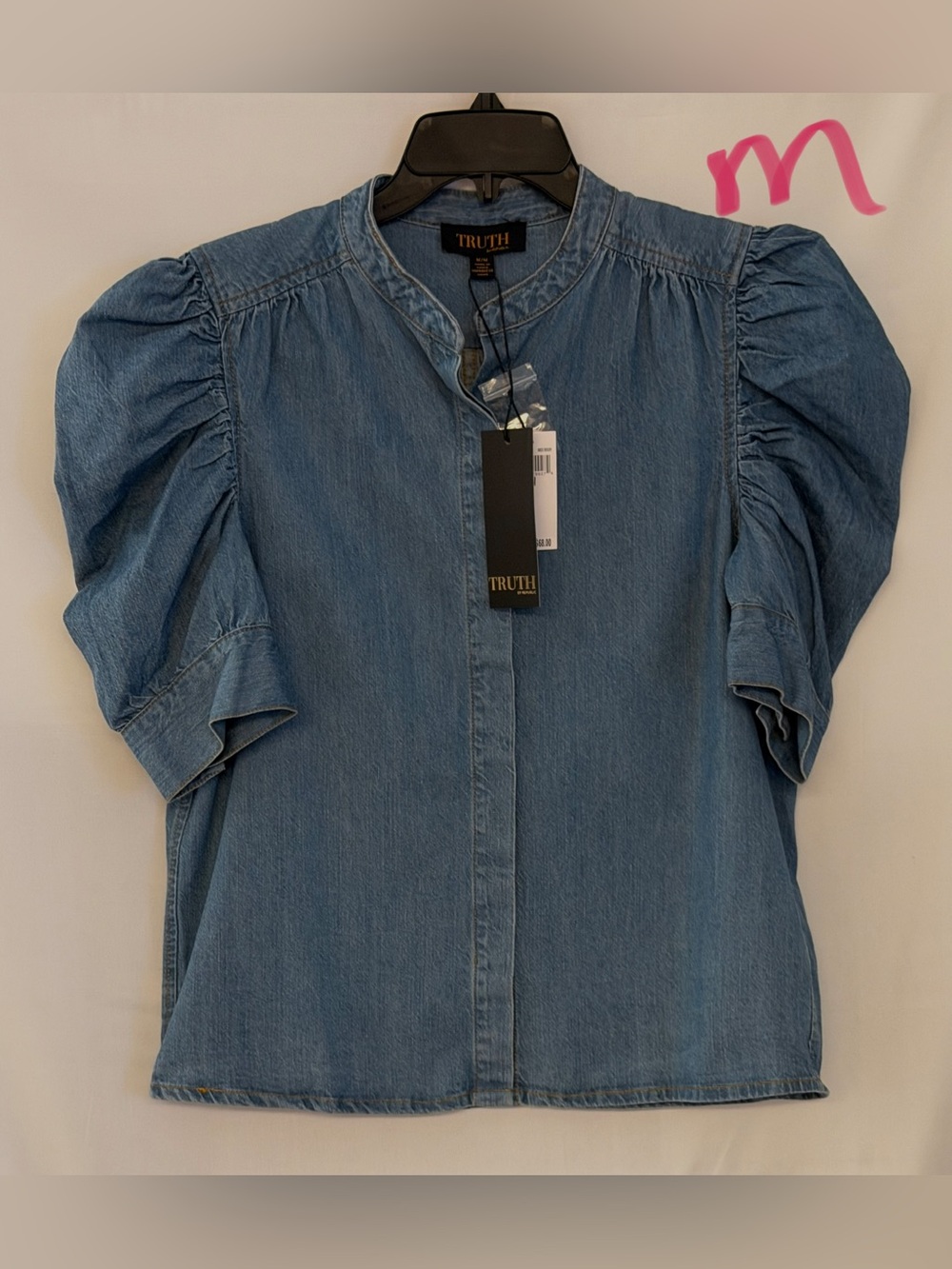 Truth Blue Denim Puff-Sleeve Button-Down Shirt
